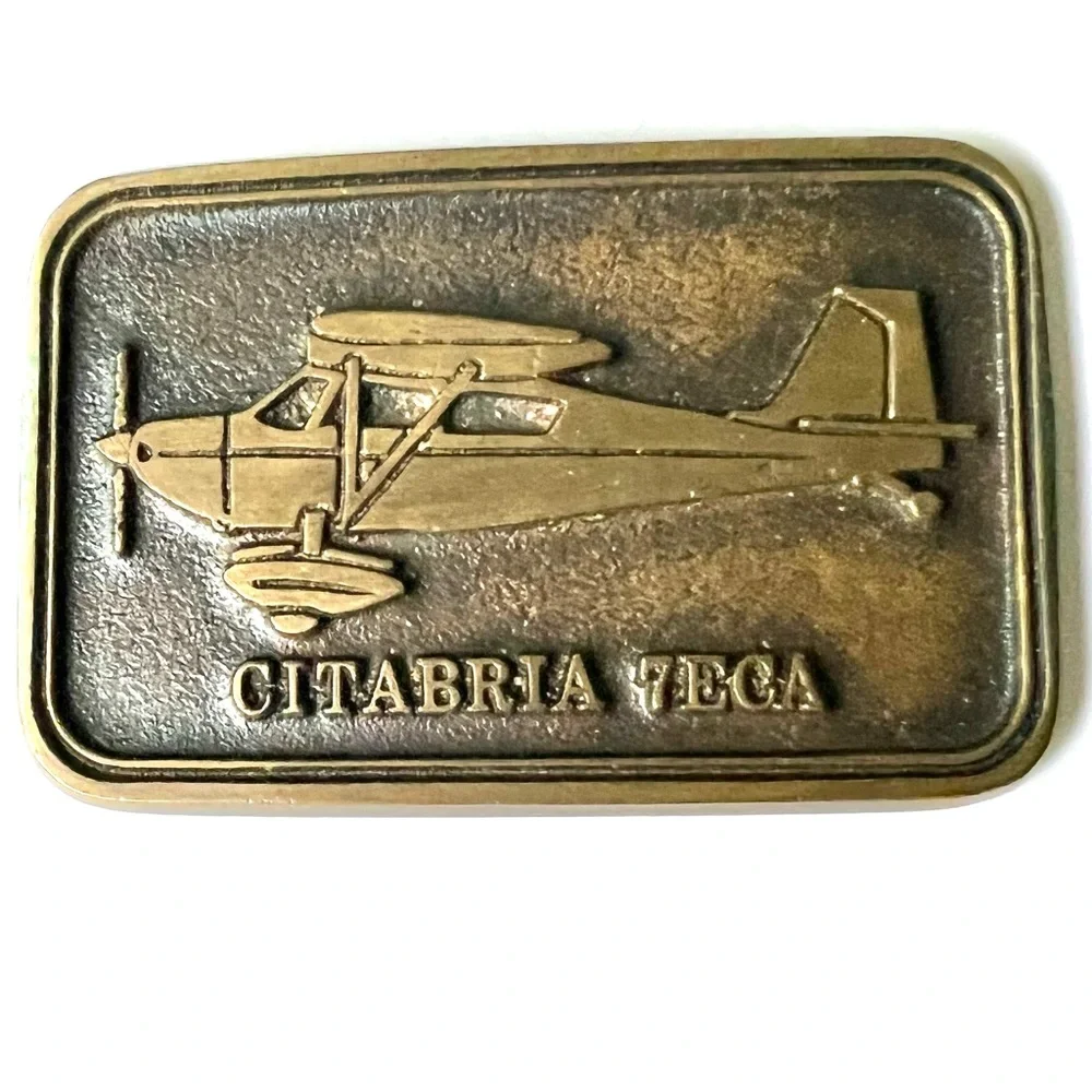 Vintage Brass Belt Buckle Aviation CITABRIA 7ECA Plane Flight Airplane Wings